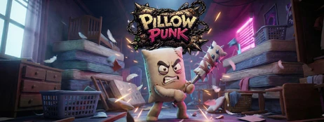 Pillow Punk promotional artwork with its fabric hero in a bedroom environment